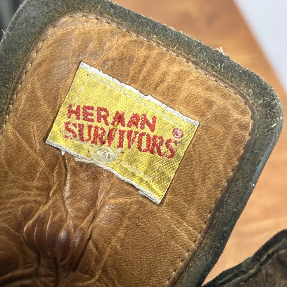 Vintage Herman Survivors Logger Boots Black Leather Vibram Mens 9-10 Wide
